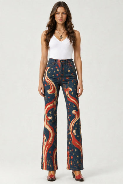 Starlight Rodeo Bootcut Jeans – Back View – Riley – navy blue, red, cream