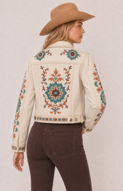 Desert Bloom Cream RB-JKT01 – Back View – Riley – cream, teal, rust, maroon