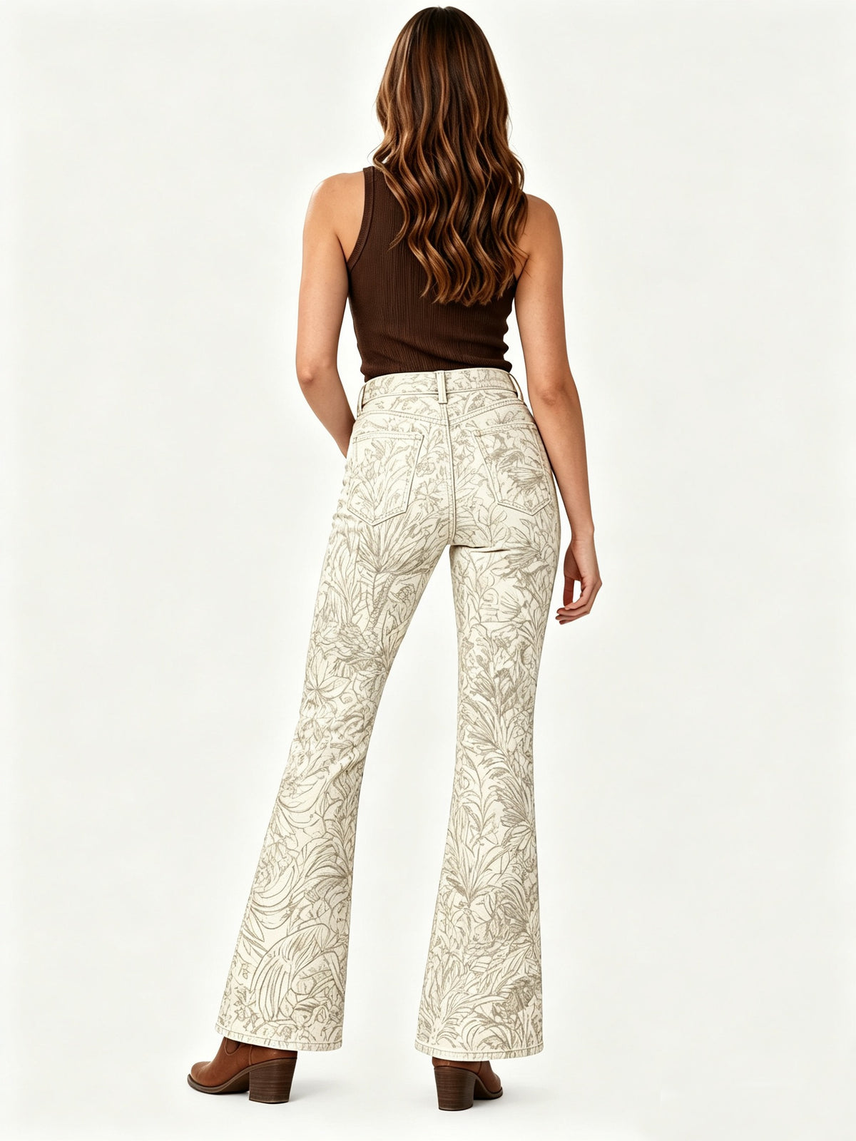 Prairie Bloom Cream Floral Bootcut Jeans – Back View – Riley – cream