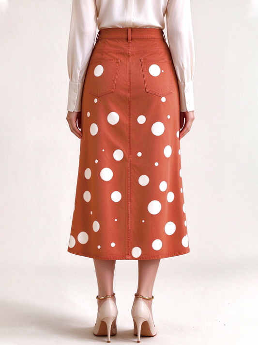 Cactus Bloom Terracotta Western Denim Midi Skirt – Back View – Riley – Terracotta