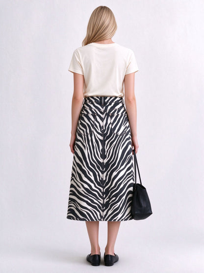 Bronco Zebra Stripe Ankle-Length Denim Skirt