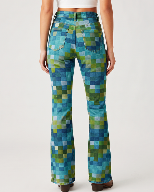 Cactus Grid Bootcut Jeans – Back View – Riley – teal, green