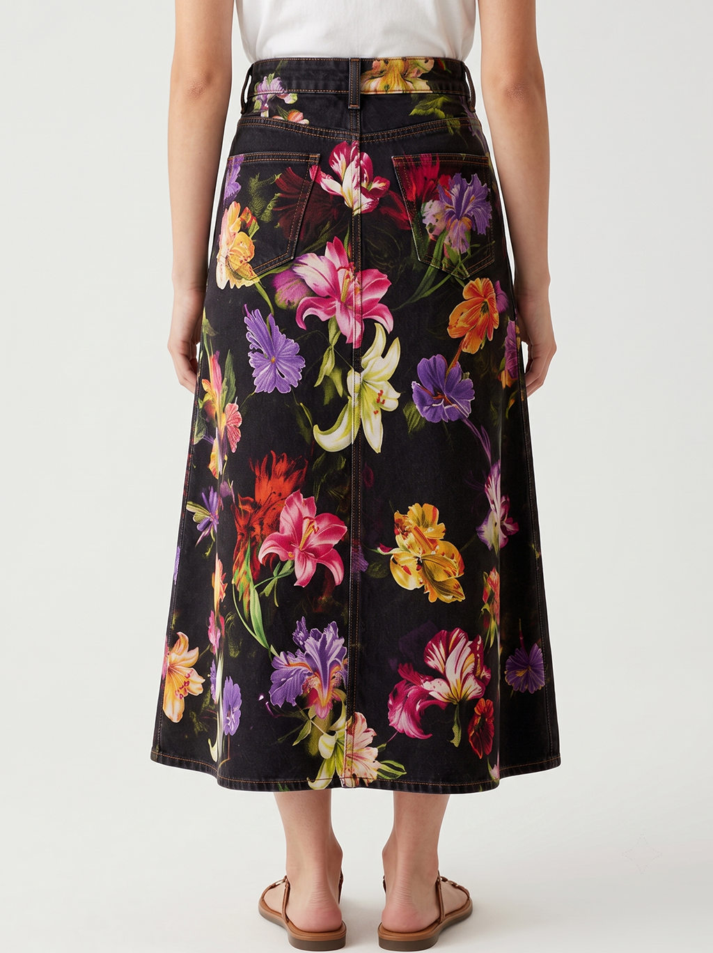 Cactus Bloom Black Floral 2 RB-SKT10 – Back View – Jessie – black
