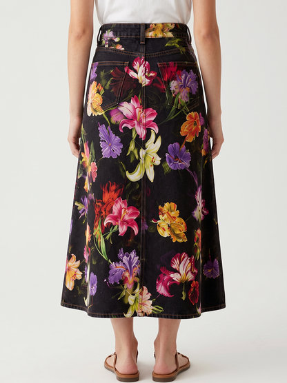Cactus Bloom Black Floral 2 RB-SKT10 – Back View – Jessie – black