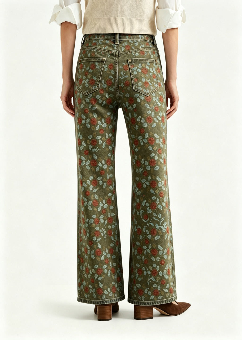 Prairie Rose Bootcut Jeans – Back View – Riley – olive green