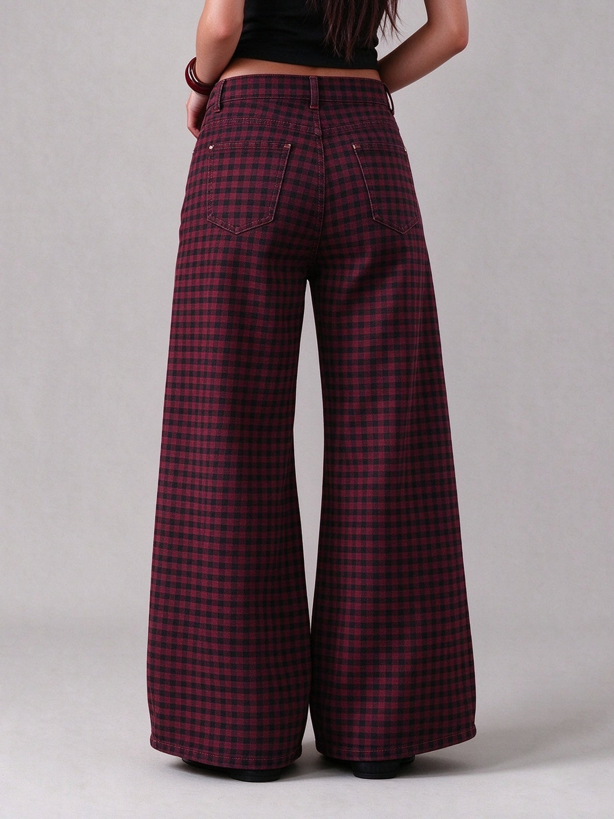 Saloon Shadow Check Wide-Leg Jeans