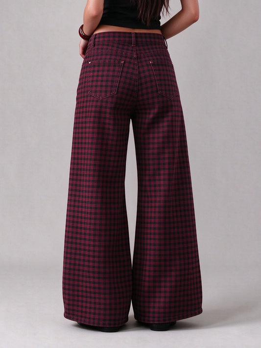 Saloon Shadow Check Wide-Leg Jeans