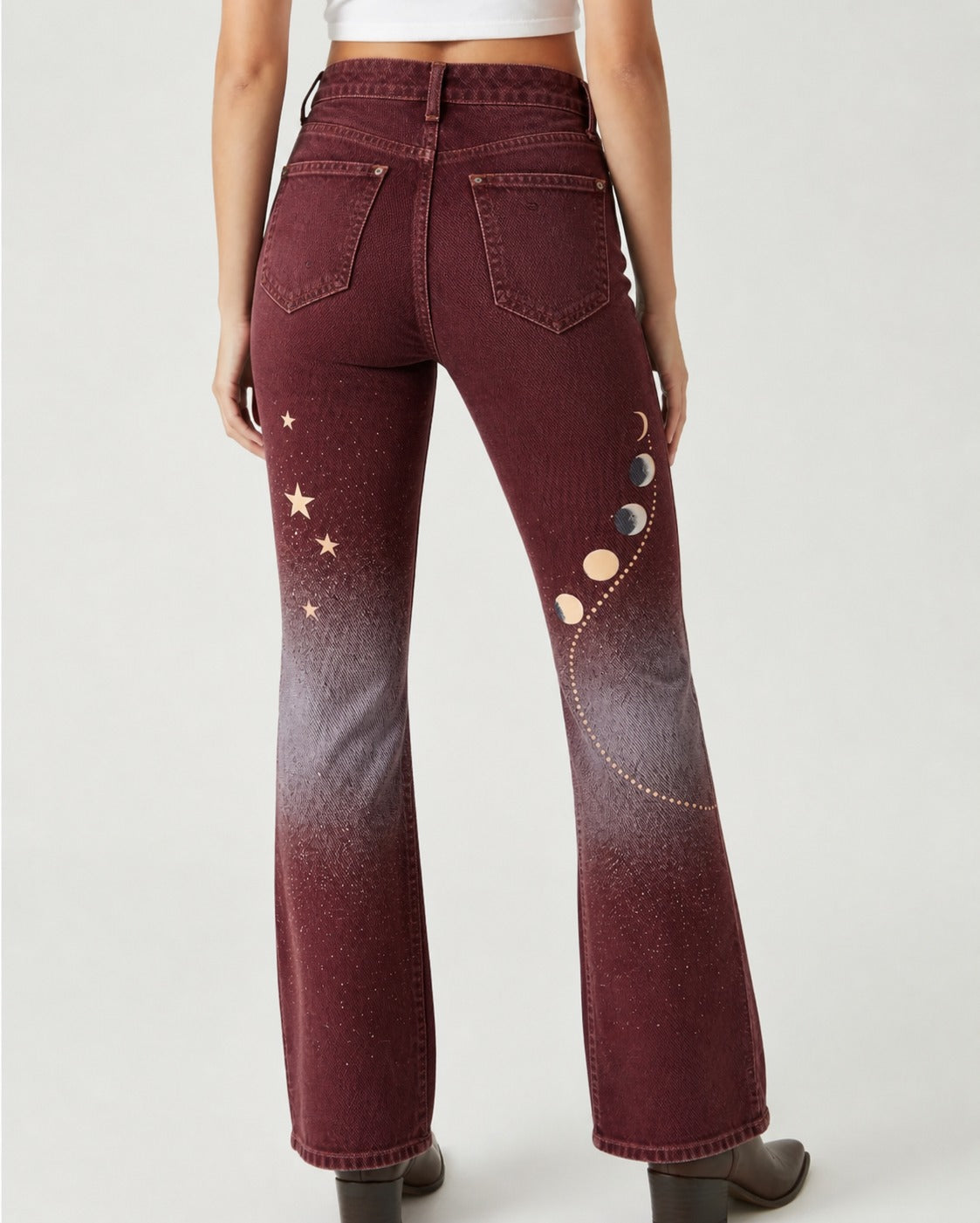 Stardust Trails Burgundy Bootcut Jeans – Back View – Riley – burgundy