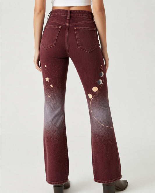 Stardust Trails Burgundy Bootcut Jeans – Back View – Riley – burgundy