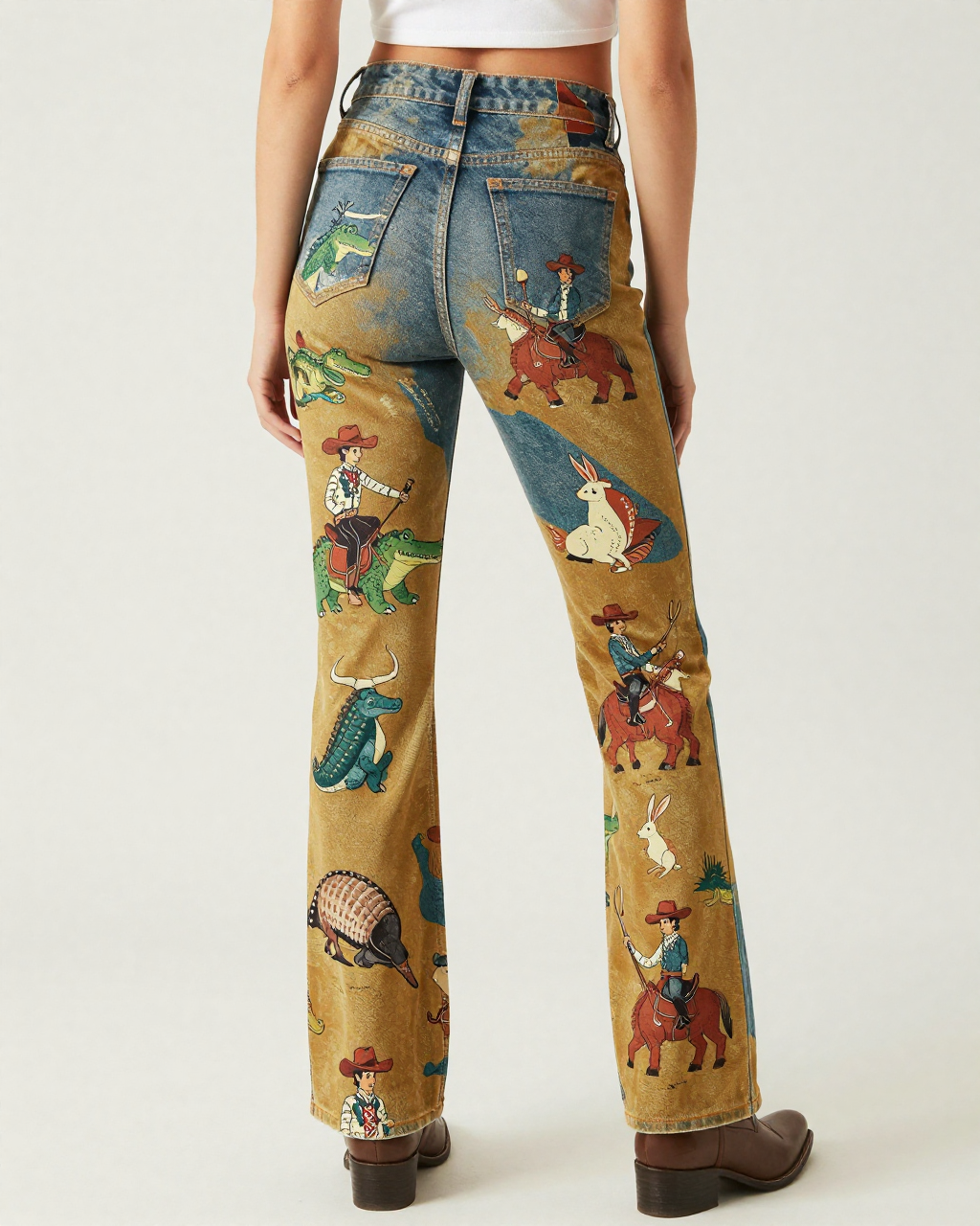 Gator Wrangler Bootcut Jeans – Back View – Riley – Mustard / Brown