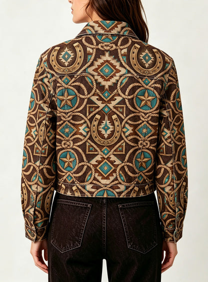 Desert Horseshoe Ranch Cropped Denim Jacket