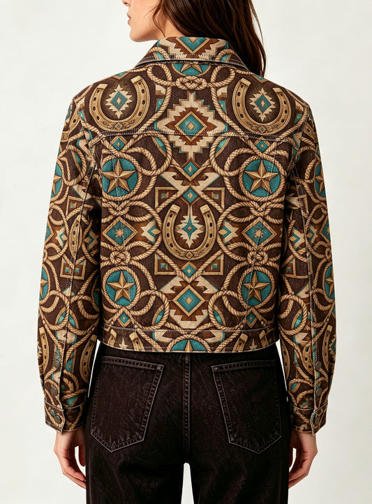 Desert Horseshoe Ranch Cropped Denim Jacket