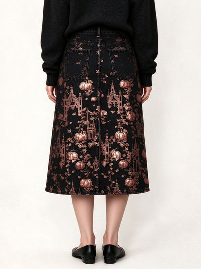 Harvest Castle Ankle-Length Denim Skirt