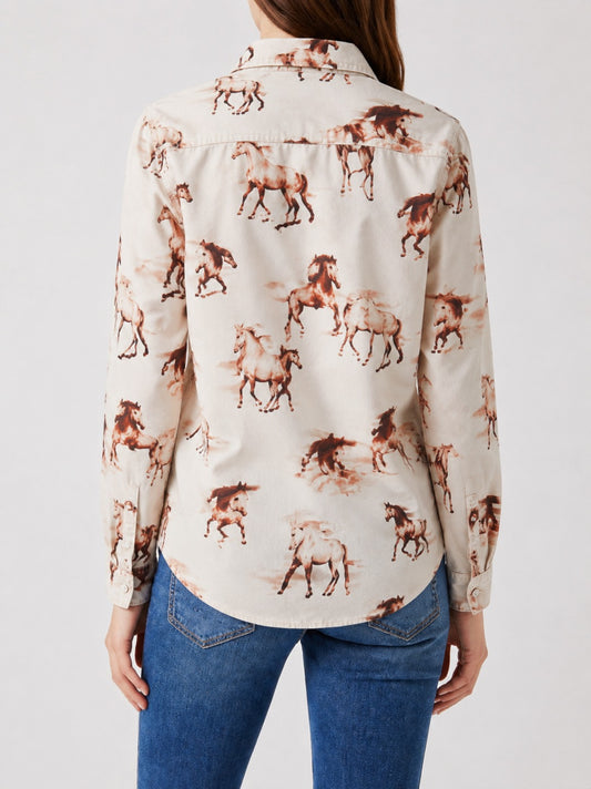 Wild Mustang Blouse RB-TOP16 – Back View – Riley – cream, brown