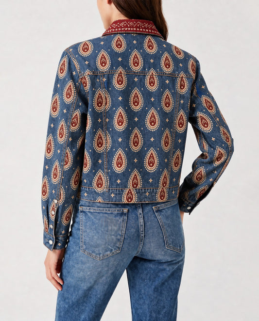 Prairie Echo Indigo RB-JKT01 – Back View – Riley – Indigo Blue, Crimson Red, Cream