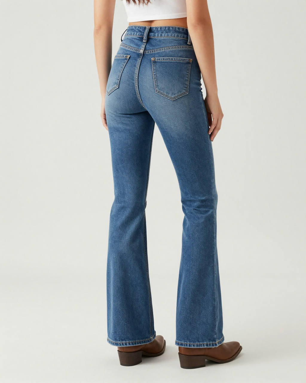 Gold Floral Hem Bootcut Jeans – Back View – Riley – Medium Blue