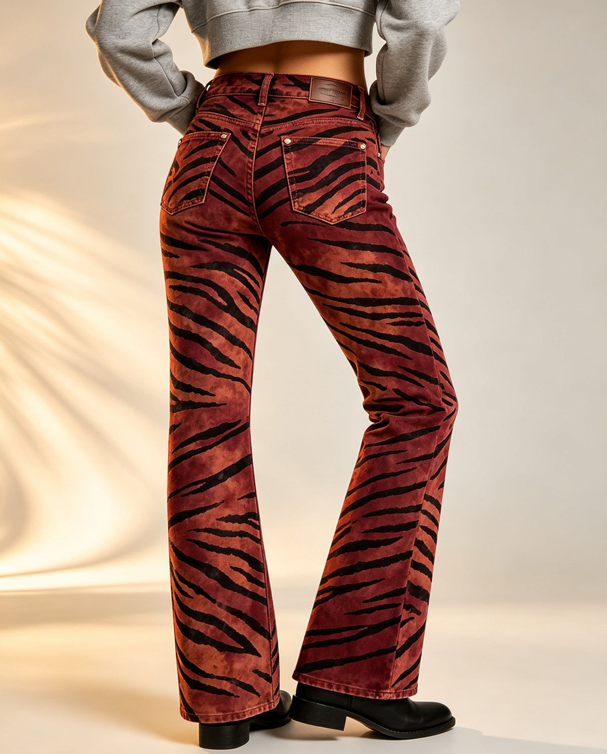 Crimson Wildcat Bootcut Jeans – Back View – Riley – burgundy