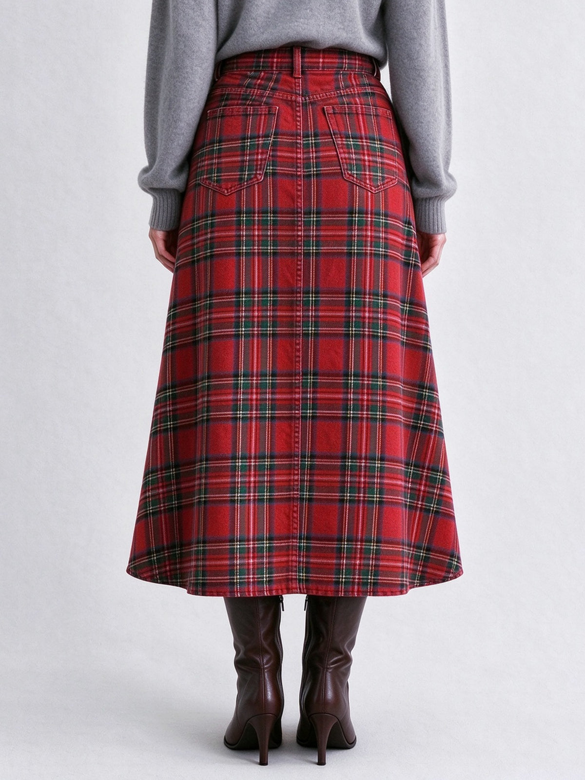 Rodeo Ranch Plaid Ankle-Length Denim Skirt