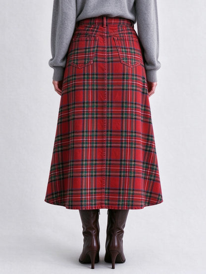 Rodeo Ranch Plaid Ankle-Length Denim Skirt