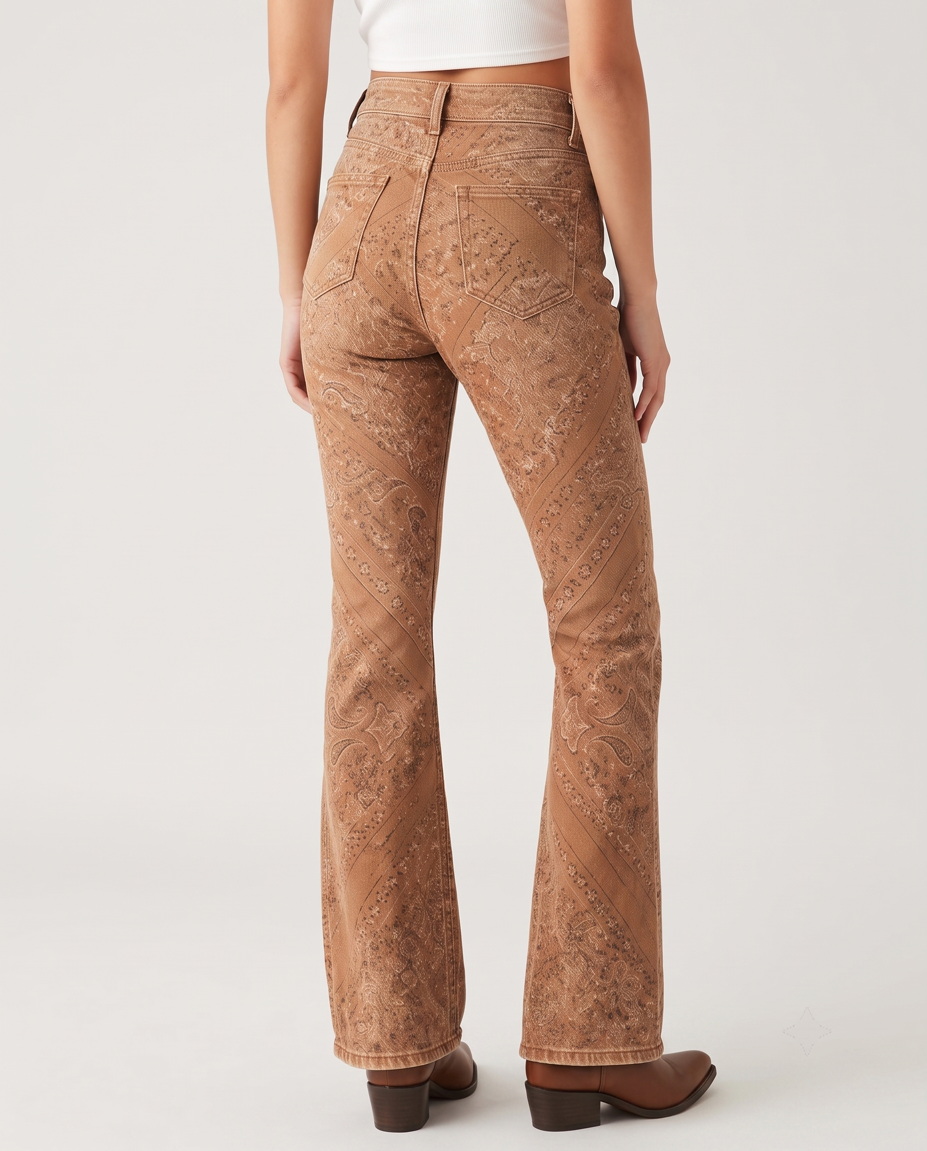 Desert Paisley Brown Bootcut Jeans – Back View – Riley – Brown