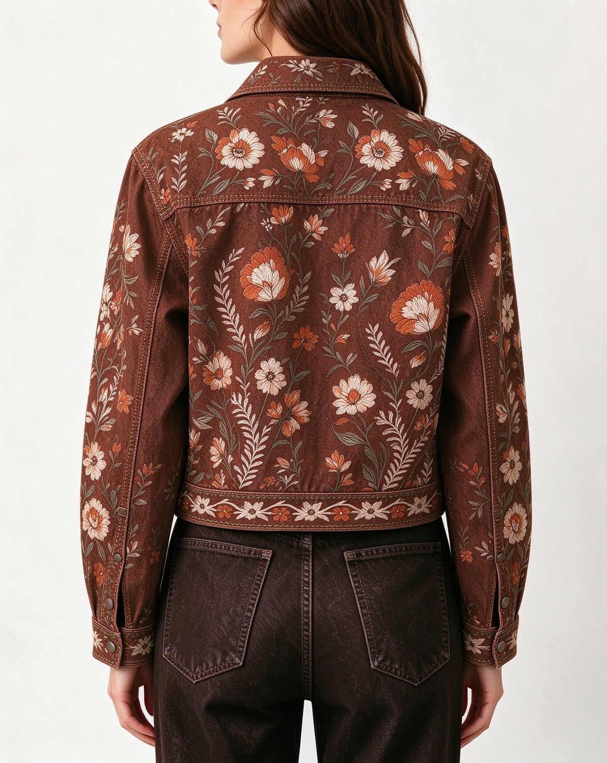 Frontier Bloom Tapestry Cropped Denim Jacket
