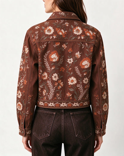 Frontier Bloom Tapestry Cropped Denim Jacket