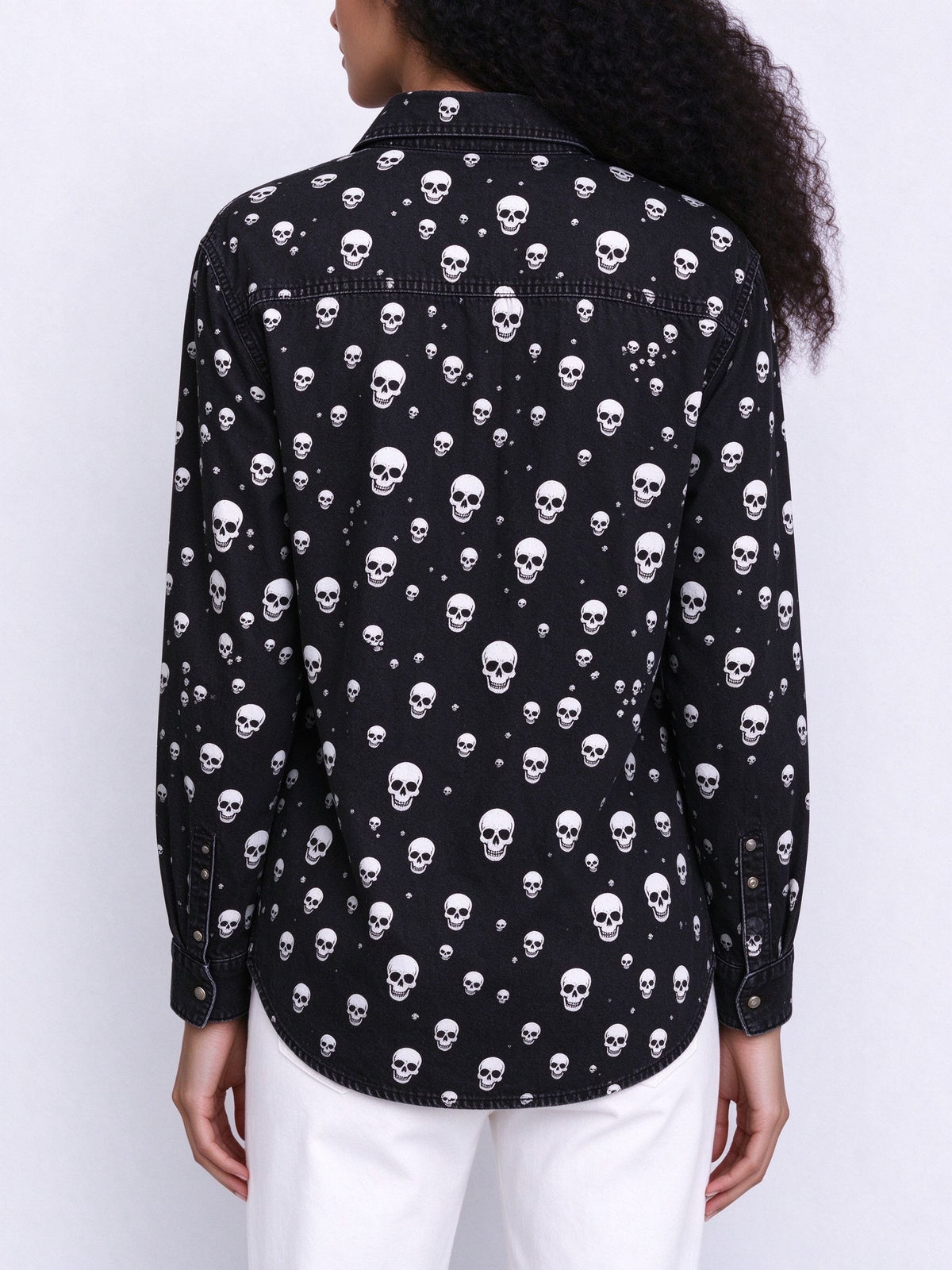 Skull Saddle Long Sleeve Denim Shirt