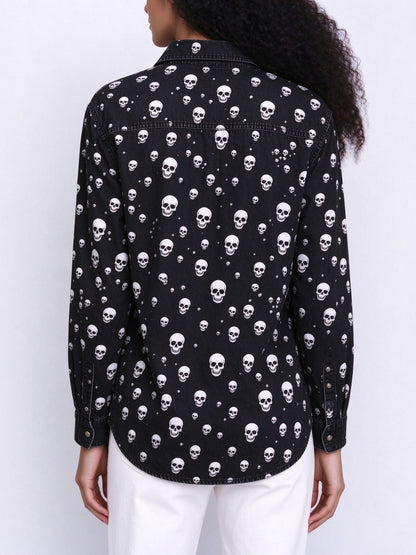 Skull Saddle Long Sleeve Denim Shirt