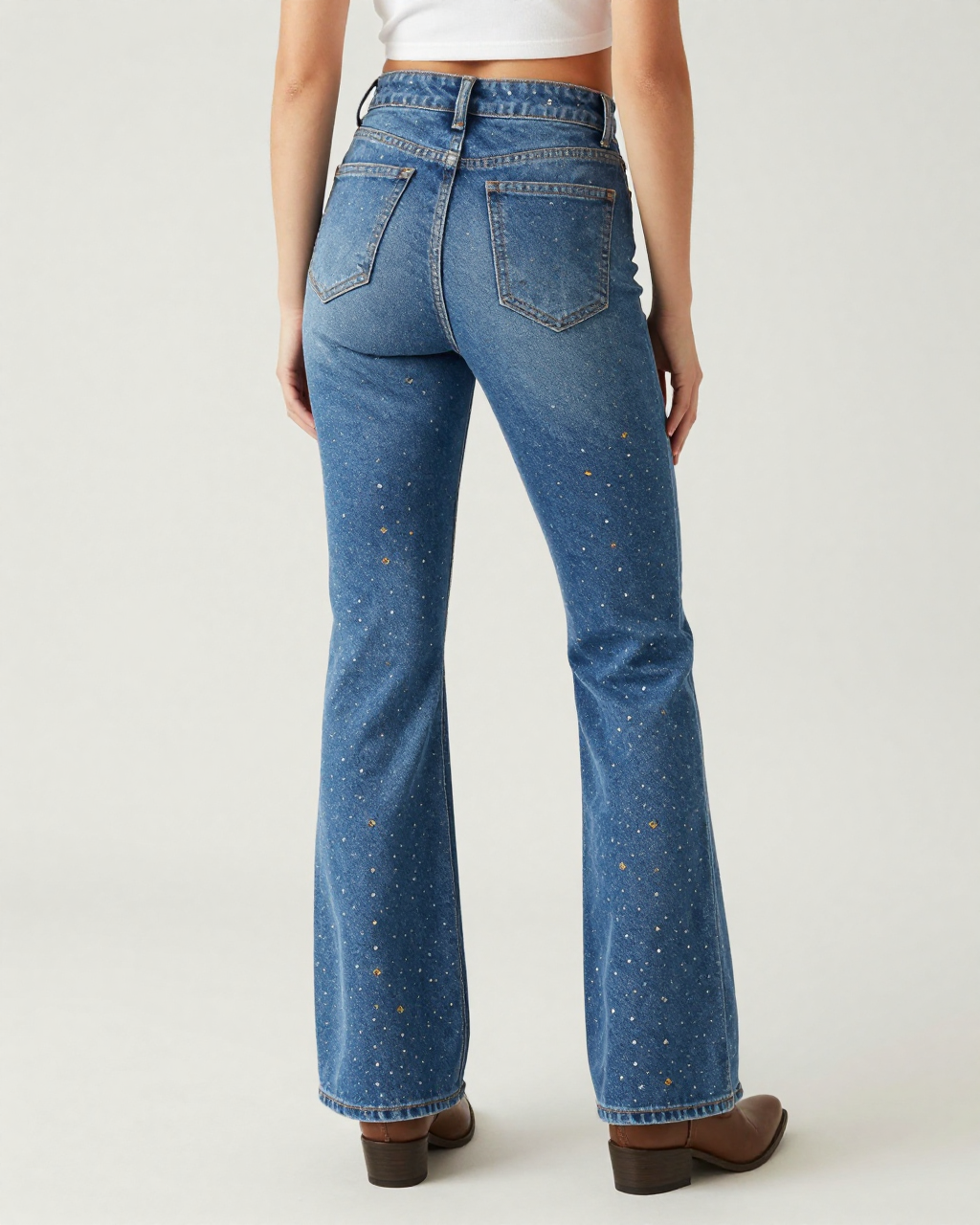 Blue Diamond AOP Bootcut Jeans – Back View – Riley – Medium Blue