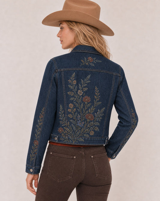Prairie Bloom Indigo RB-JKT01 – Back View – Riley – indigo