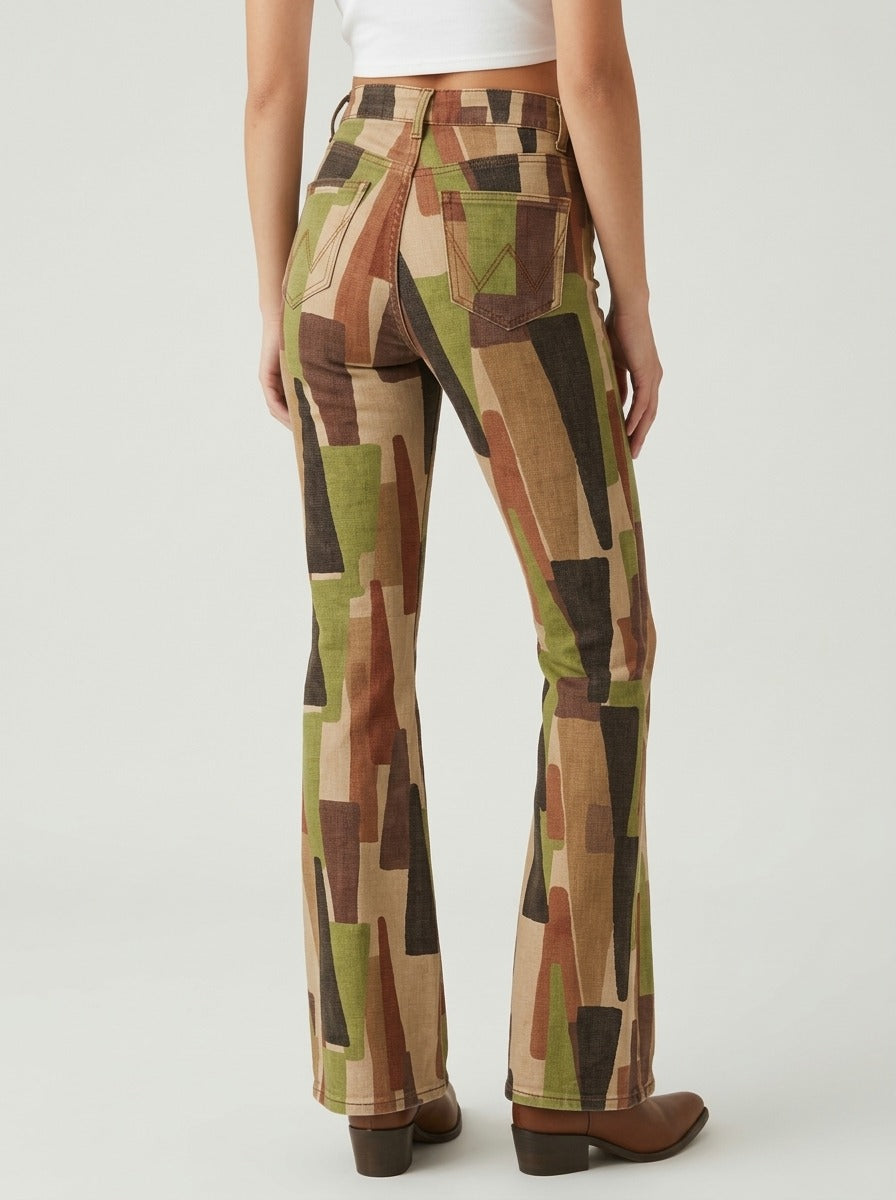 Desert Mirage Olive Bootcut Jeans – Back View – Riley – olive green, brown, tan