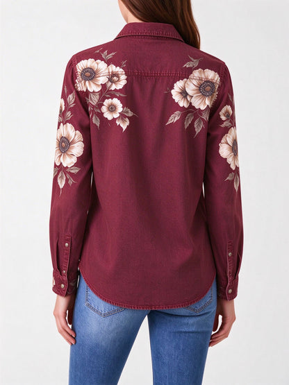 Desert Blossom Long Sleeve Denim Shirt