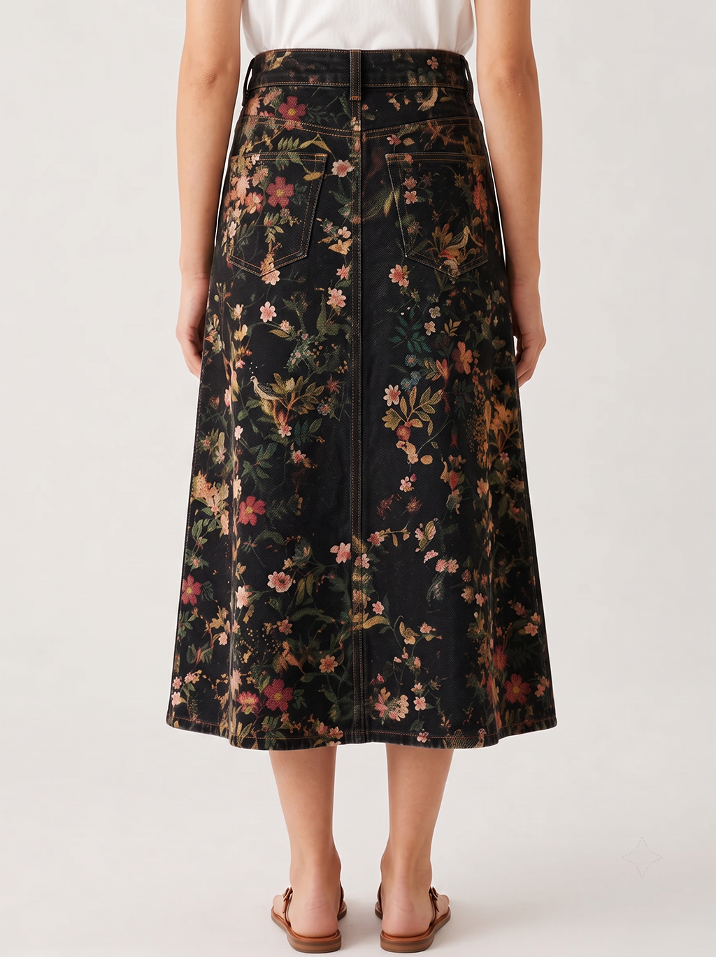 Cactus Bloom Black Floral RB-SKT10 – Back View – Jessie – black