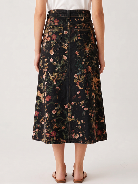 Cactus Bloom Black Floral RB-SKT10 – Back View – Jessie – black