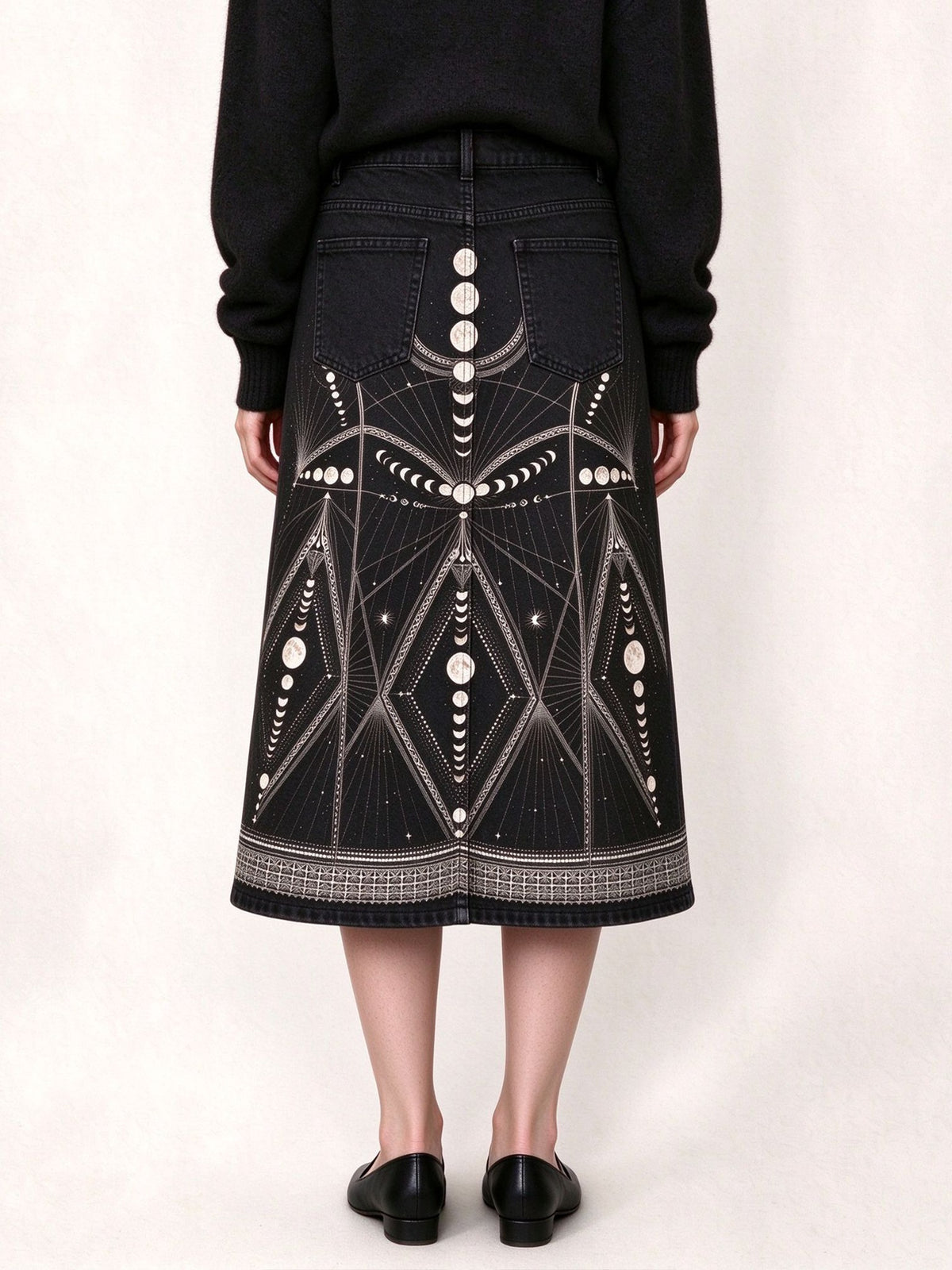 Moon Phase Ankle-Length Denim Skirt