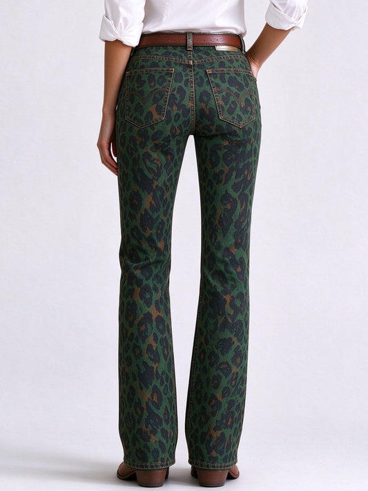 Mustang Leopard Low-Rise Bootcut Jeans