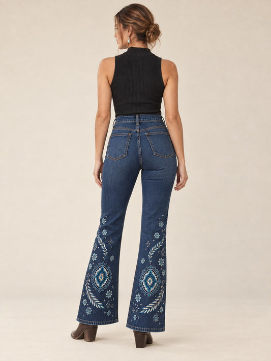 Desert Bloom Bootcut Jeans – Back View – Riley – indigo