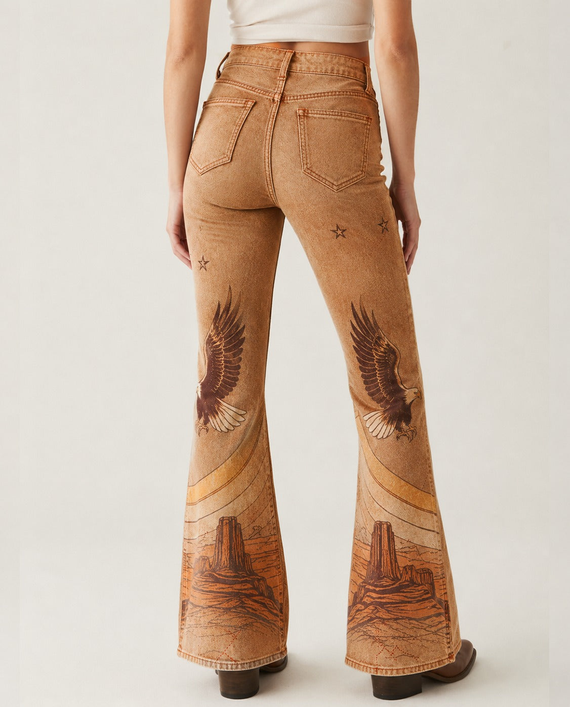 Desert Sovereign Bootcut Jeans – Back View – Riley – tan