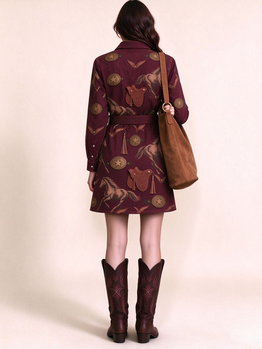 Crimson Lasso Belted Shirt Dress