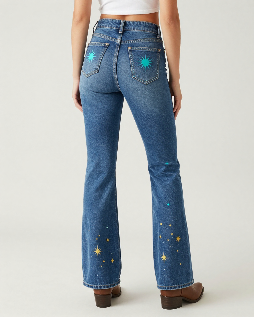 Celestial Starburst Bootcut Jeans – Back View – Riley – Medium Blue