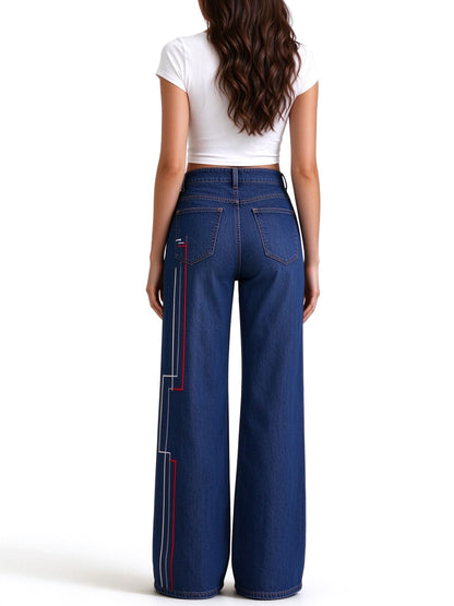 Rodeo Stitch Lines High-Rise Straight-Leg Jeans