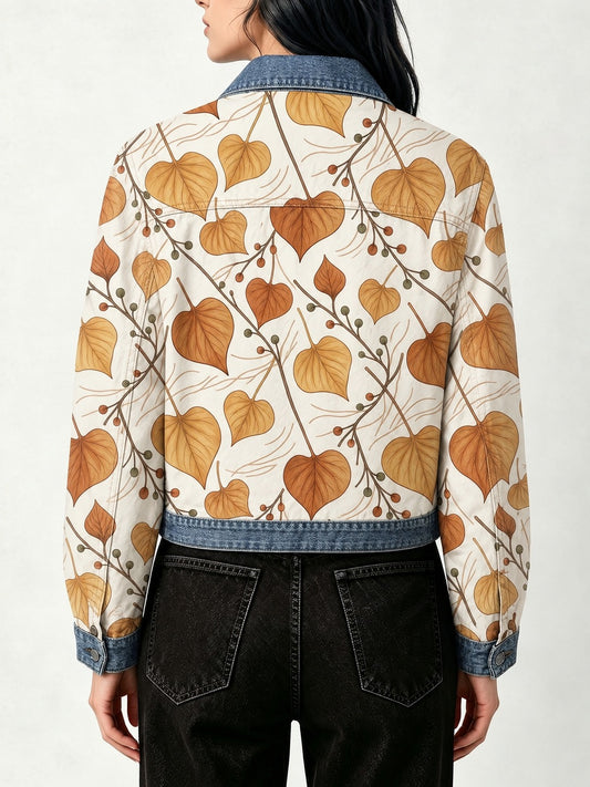 Midnight Desert Rose Cropped Denim Jacket