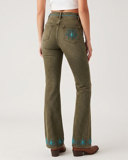Turquoise Mandala Cascade Bootcut Jeans – Back View – Riley – Medium Blue
