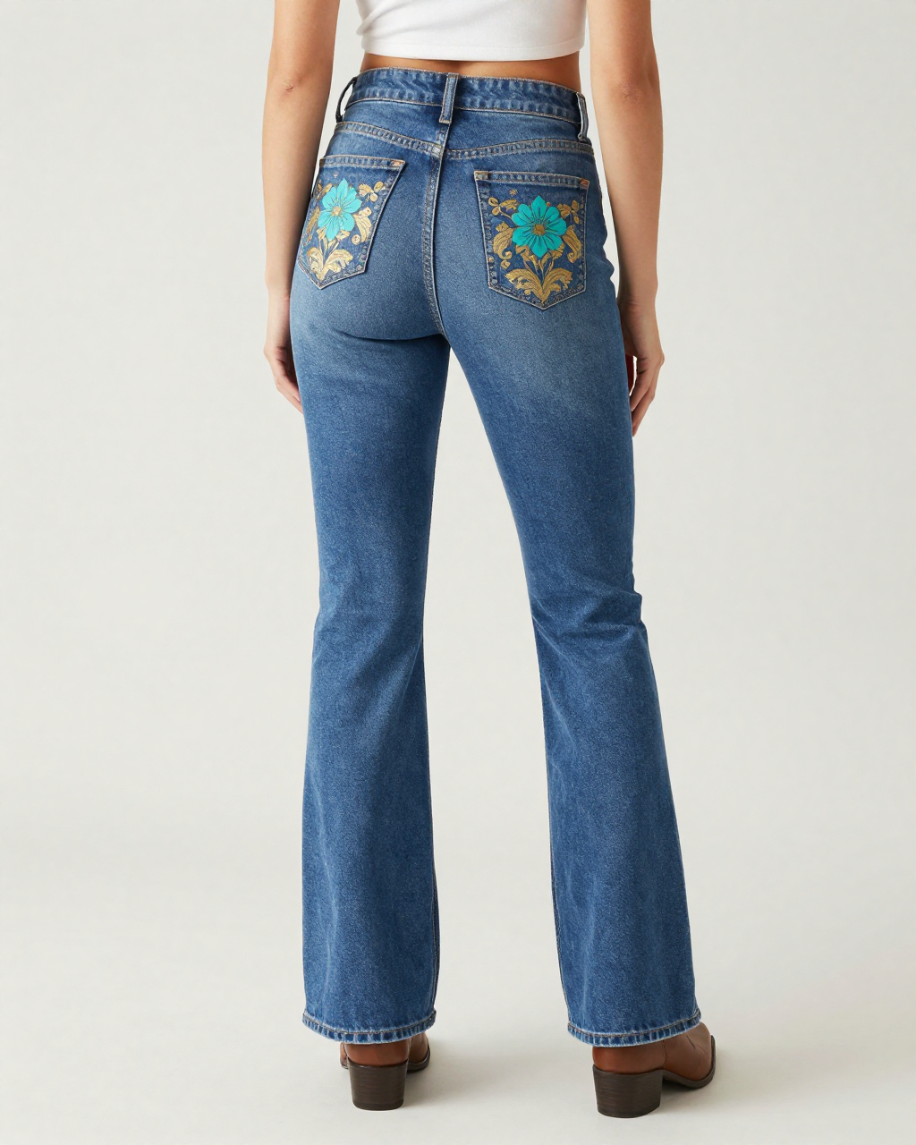 Paisley Bloom Bootcut Jeans – Back View – Riley – Medium Blue