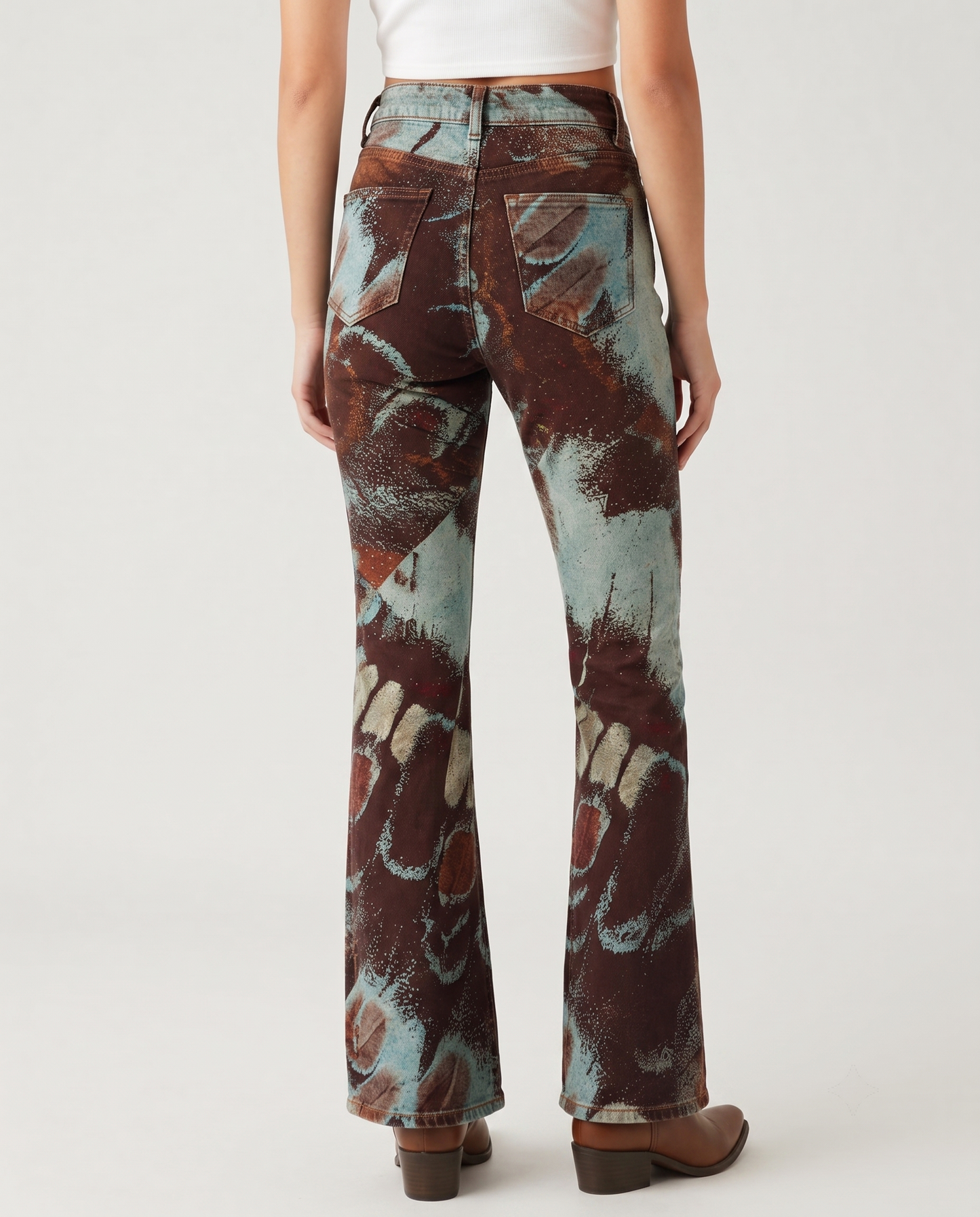 Desert Handprint Bootcut Jeans – Back View – Riley – Dark Brown