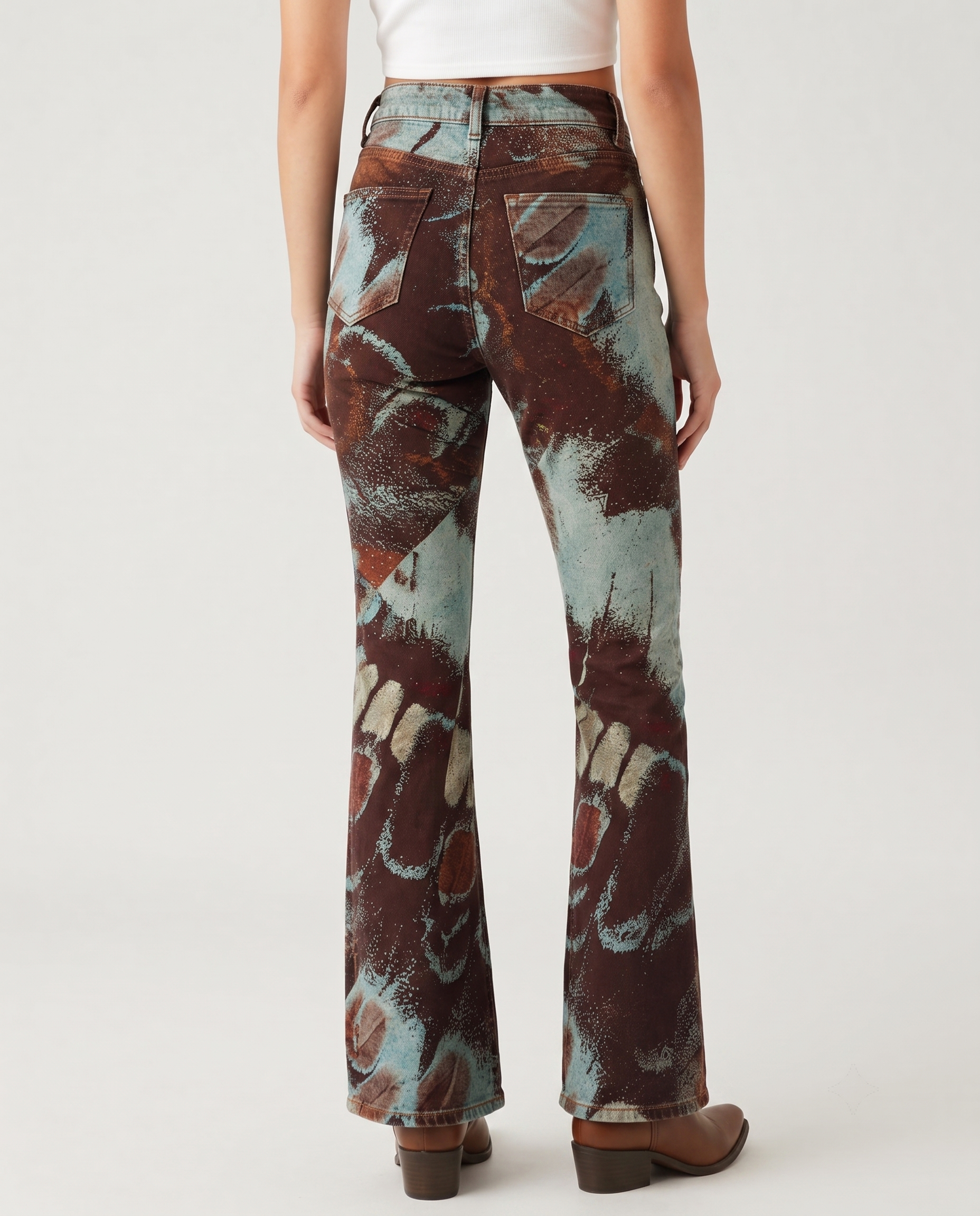 Desert Handprint Bootcut Jeans – Back View – Riley – Dark Brown