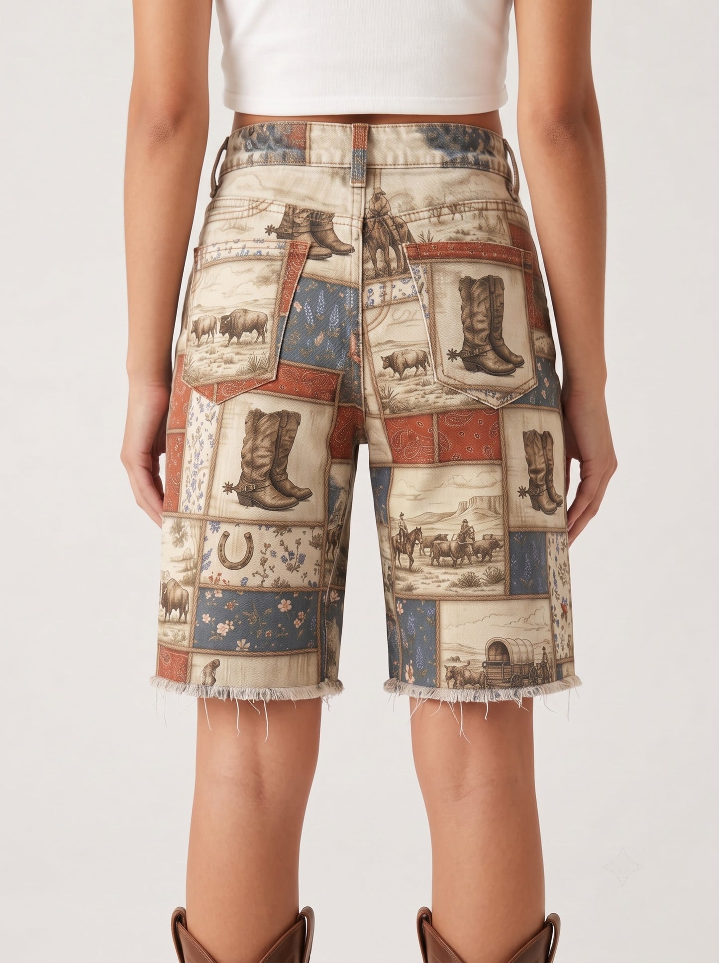 Rodeo Patchwork RB-BOT08 – Back View – Riley – beige, brown