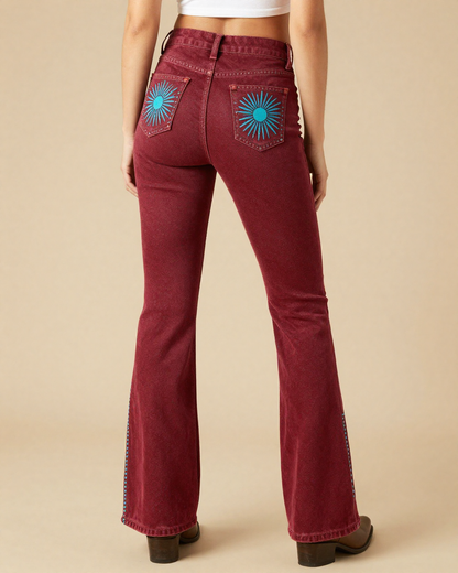Cranberry Chandelier Bootcut Jeans – Back View – Riley – Cranberry Red