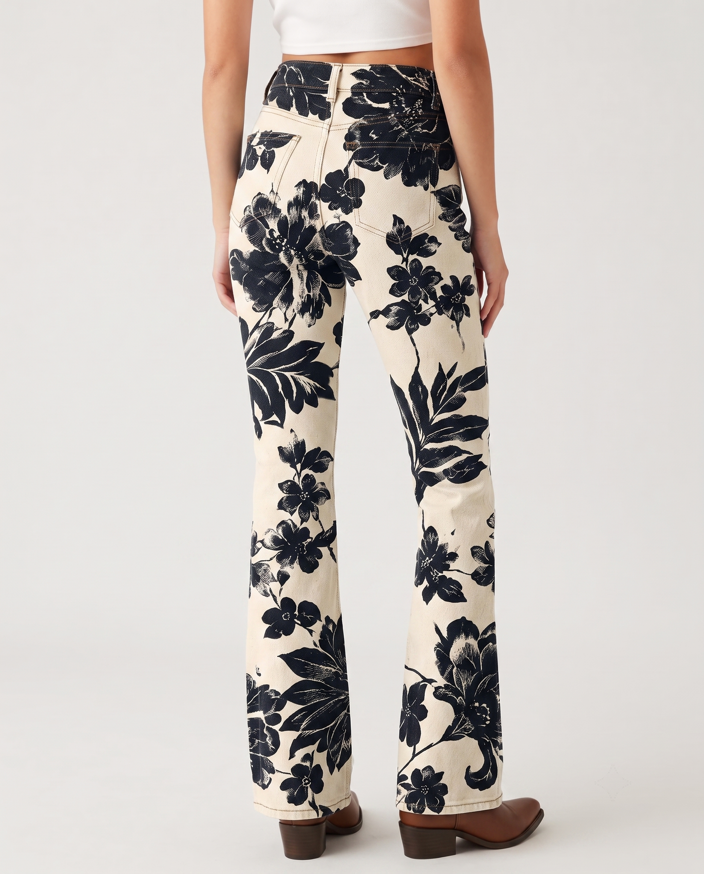 Wild Bloom Cream Bootcut Jeans – Back View – Riley – Cream