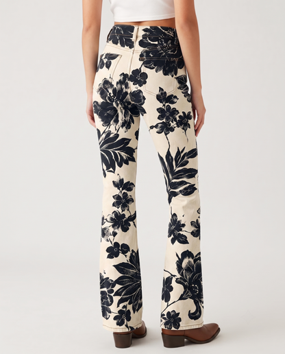 Wild Bloom Cream Bootcut Jeans – Back View – Riley – Cream